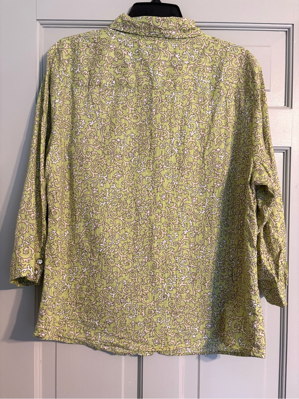 Karen Scott XL Lime Green Paisley-Print Button-Down Shirt 3/4 Sleeves - Picture 2 of 5